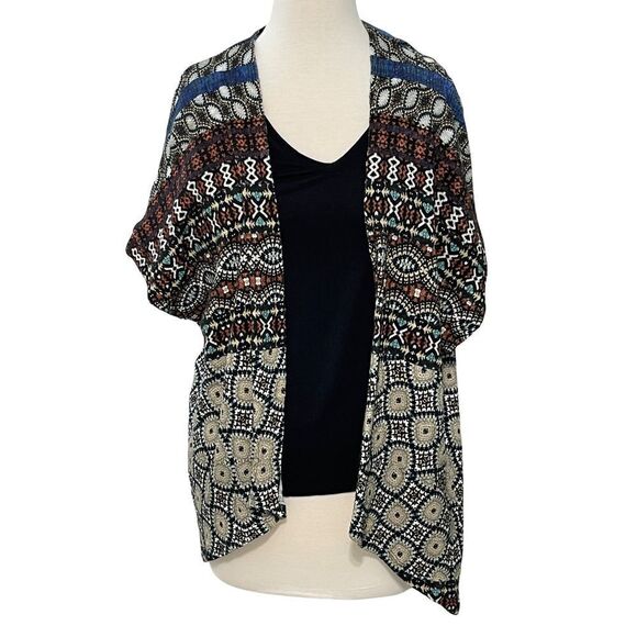 Desigual Jamil Geometric Short Sleeve Cardigan Tank Top Combo Small Black Red - Picture 2 of 14